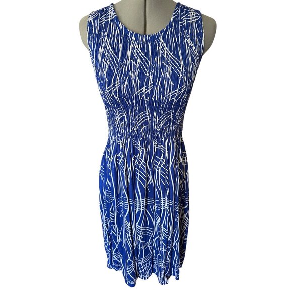 Island Planet Blue & White Sleeveless Midi Dress Womens Beachwear Vacay - Picture 1 of 7